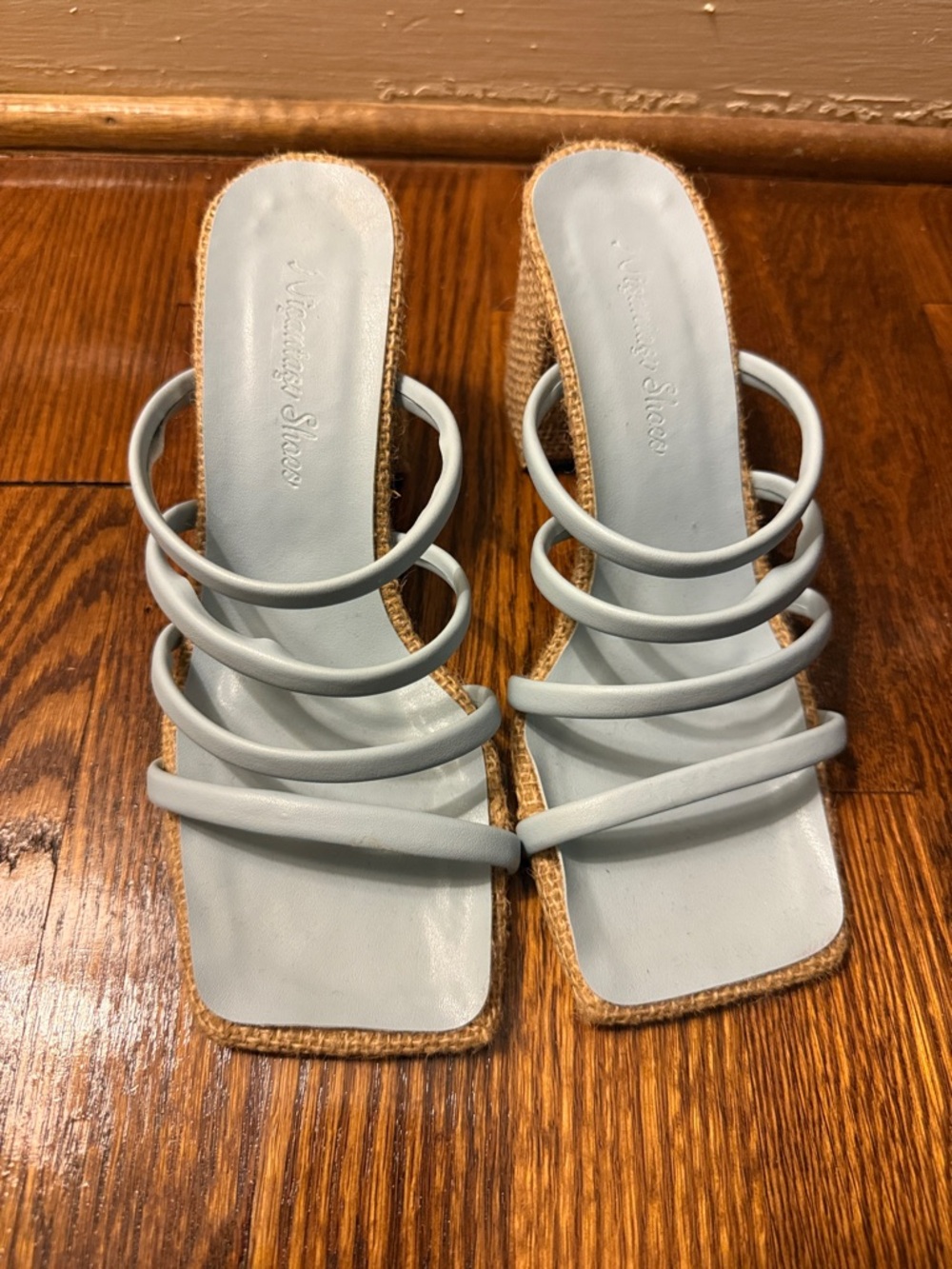 Light Blue Multi-Strap Slide Sandals